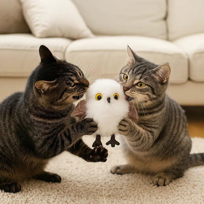 Plazdantis ir čiulbantis paukštelio žaislas katėms