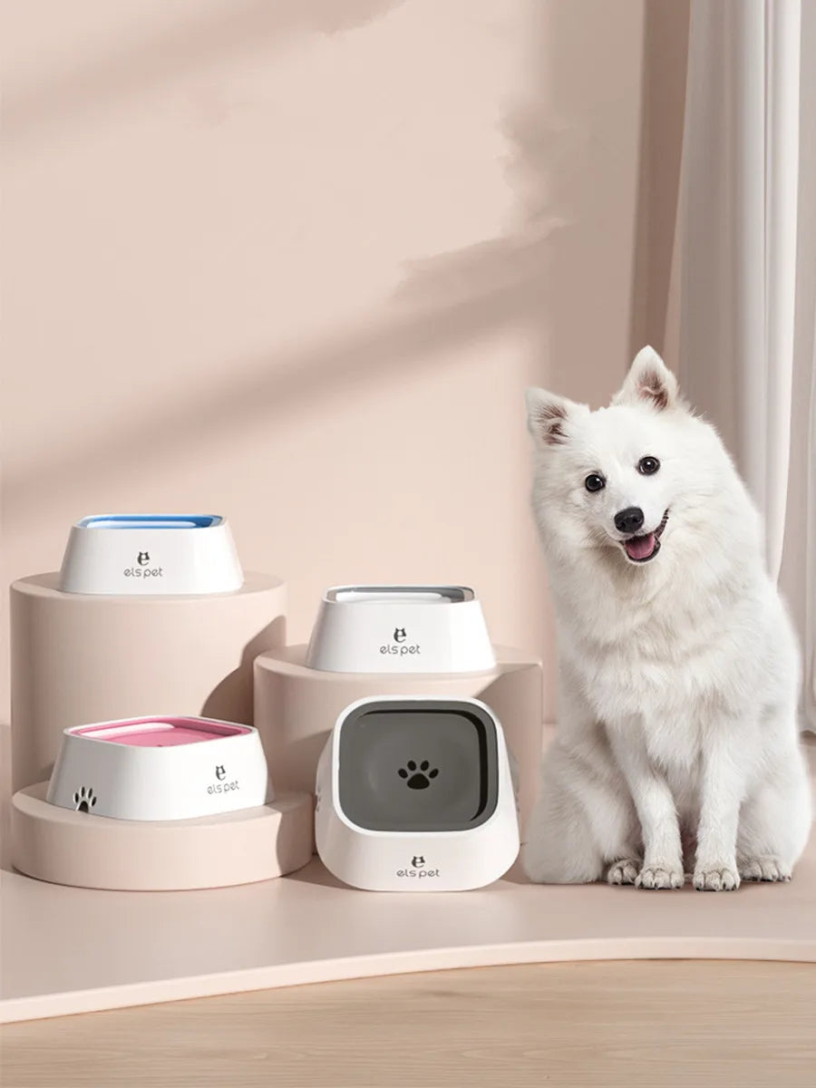 Plastic Dog Drinking Water Bowl with Floating Design Non-Wetting Mouth Cat Water Dispenser Anti-Overflow Pet Feeder 1L Capacity