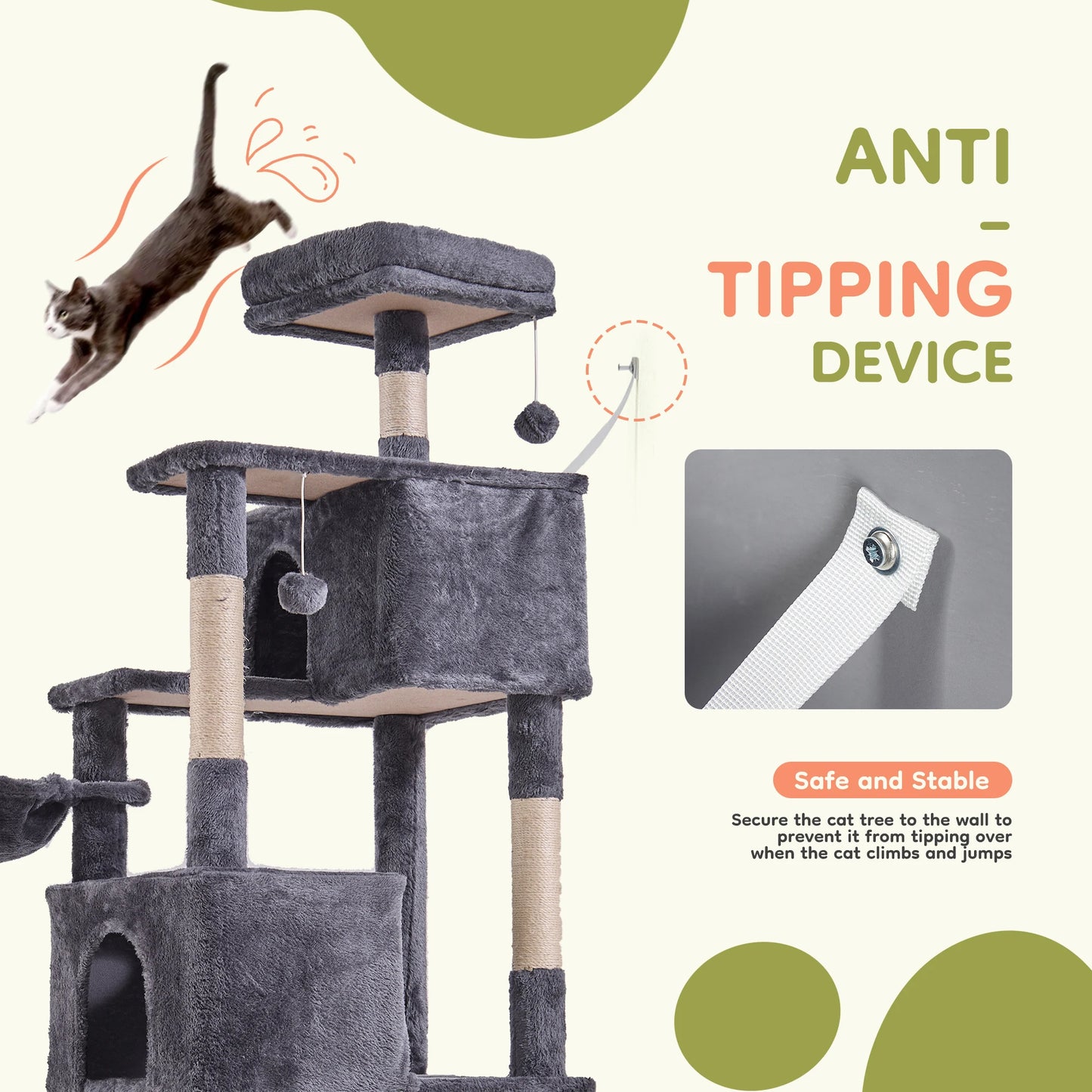Cat Tree Tower 66 Inch Large Multi Level Cat Climbing Tower with Condo Natural Sisal Scratching Posts Pet House for Indoor